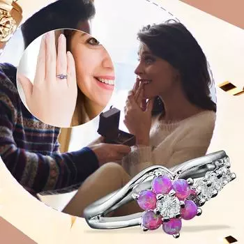 Винтажное изысканное женское кольцо с белым опалом и цирконом, медное кольцо