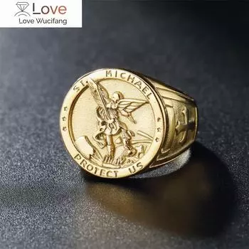 Винтажное католическое кольцо с ангелом Михаилом для мужчин и женщин в стиле панк из нержавеющей стали 316l, кольцо с изображением рыцаря Святого Михаила, защити нас, ювелирное изделие в подарок 7 золотой