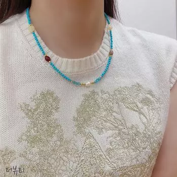 Винтажное китайское ожерелье из голубого сосны с бусинами на ключицу - модные женские украшения Pine синий