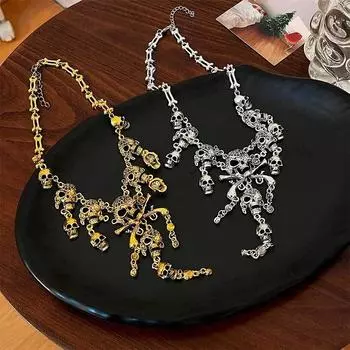 Винтажное классическое колье с пиратским скелетом и черепом, ожерелье, кулон для женщин и мужчин, популярные на Хэллоуин, креативные байкерские украшения в стиле панк, вечерние украшения 45cm белый