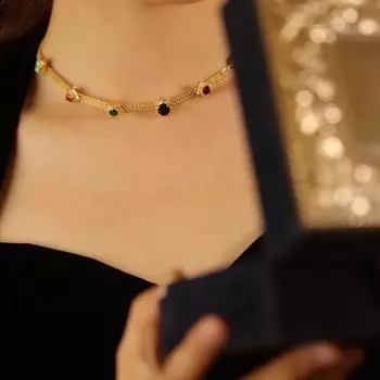 Винтажное классическое вестерн-колье с радужным цирконием, изысканное, цепочка на ключицу, ретро-темперамент, роскошное ожерелье 35cm