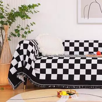 Винтажное клетчатое тканое покрывало для дивана, дивана, кровати, походного коврика для пикника, жаккардовое покрывало, ретро-скатерть в клетку 90x90cm
