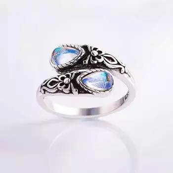 Винтажное кольцо Boho Moonstone Ring - регулируемое кольцо в форме ложки с синтетическим камнем, декор в виде бабочки, идеально подходит для повседневного ношения и подарка на День матери opening adjustable