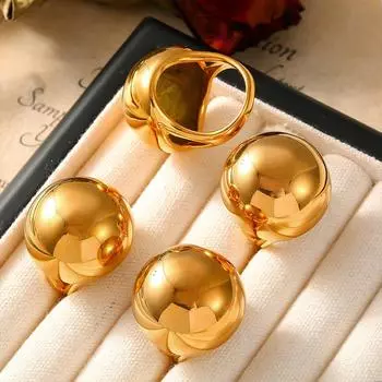 Винтажное кольцо Chubby Ball с индивидуальным преувеличенным дизайном, покрытая нержавеющей сталью 18-каратного настоящего золота, ювелирные изделия для рук No.6