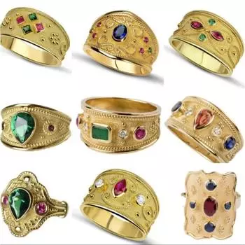 Винтажное кольцо Court, позолоченные цветные бриллианты, драгоценные камни для женщин No.6