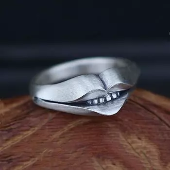 Винтажное кольцо для губ, модное уличное индивидуальное универсальное женское оригинальное кольцо ручной работы, тайское серебряное открытое кольцо