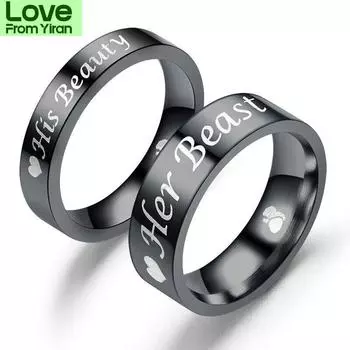 Винтажное кольцо для мужчин Ее зверь Его красота Парное кольцо Эстетические кольца для женщин 925 Серебряные женские кольца из нержавеющей стали Эстетические
