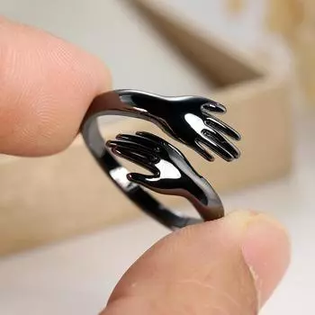 Винтажное кольцо для объятий, регулируемое кольцо для мужчин и женщин, свадебная вечеринка, пара, ювелирные изделия, подарки на День святого Валентина чёрный