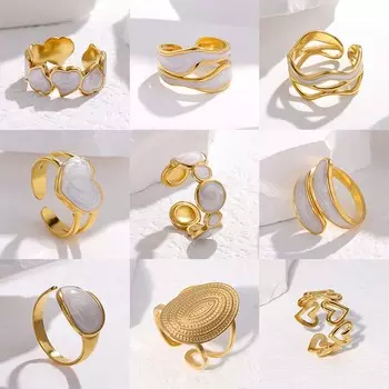 Винтажное кольцо из нержавеющей стали белого цвета с капающим маслом для женщин, простое геометрическое регулируемое кольцо золотого цвета, ювелирные изделия 2023 Black 01