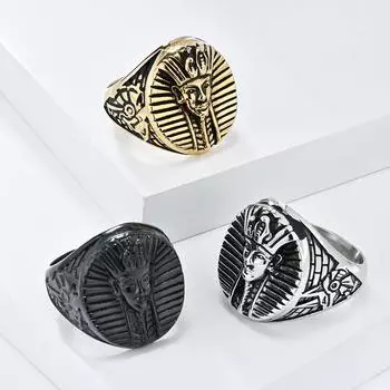 Винтажное кольцо из нержавеющей стали египетского фараона для мужчин, персонализированные ювелирные изделия из титановой стали Anubis Daemon, мужские модные аксессуары для уличной одежды 7#