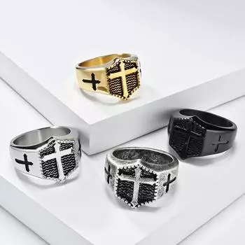 Винтажное кольцо из нержавеющей стали с крестом, повседневные мужские украшения, черное кольцо в стиле хип-хоп из титановой стали с верой 7#