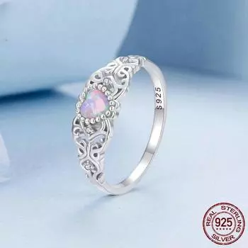 Винтажное кольцо из стерлингового серебра 925 пробы с опалом для дам с гравировкой сердца серебряные кольца 925 пробы 5
