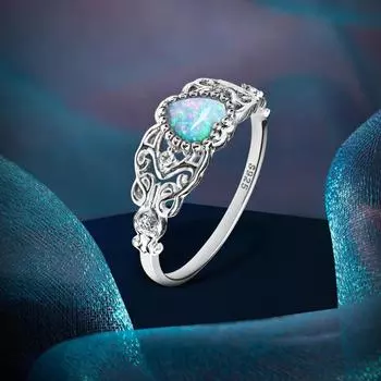 Винтажное кольцо из стерлингового серебра 925 пробы для женщин с гравировкой в форме сердца и опала 5 разноцветный