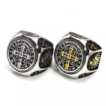 Винтажное кольцо-крест изгоняющего дьявола Святого Бенедикта Cspb для мужчин, панк-амулет, христианские кольца, ювелирные изделия для бойфренда из нержавеющей стали No. 7