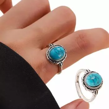 Винтажное кольцо Овальное бирюзовое кольцо Регулируемое кольцо в этническом стиле синий