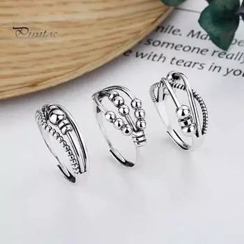 Винтажное кольцо, регулируемое открывающееся кольцо с тройным крестом, геометрическим дизайном и поворотными бусинами, модное и прочное B