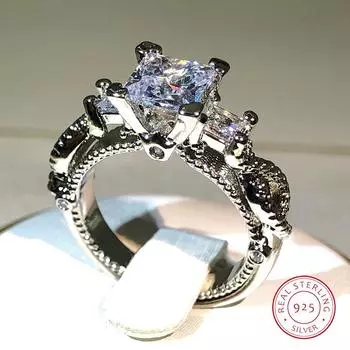 Винтажное кольцо с белым цирконом и бриллиантом, настоящее серебро 925 пробы, обручальное кольцо, кольца для женщин и мужчин, ювелирные изделия для вечеринок 6 чёрный