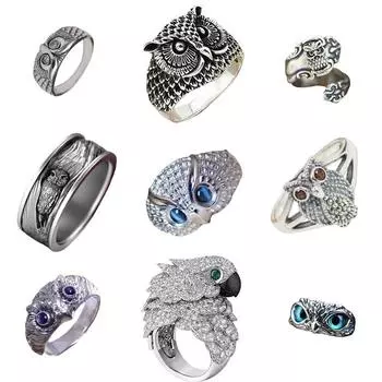 Винтажное кольцо с голубым глазом и совой, готическое трендовое кольцо с глазом дьявола