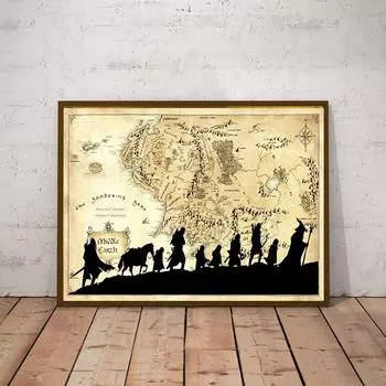 Винтажное кольцо с картой Средиземья, фильм «Магия», детский подарок, комната, принт на холсте, фантазийная горизонтальная пленка, ретро постер, живопись, домашний декор 21x30cm No Framed