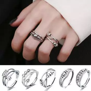 Винтажное кольцо с регулируемым открывающимся кольцом с тройным крестом и геометрическим дизайном и модными поворотными бусинами B