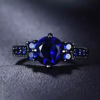 Винтажное кольцо с синим круглым кристаллом, черное золото, обручальные кольца, обещание любви, обручальные украшения для женщин 5 чёрный/синий