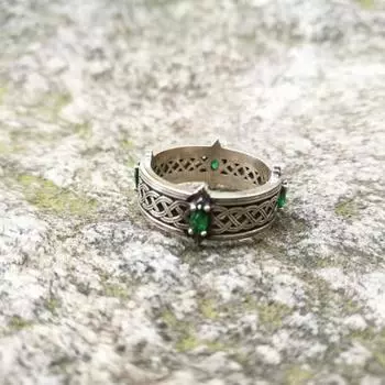 Винтажное кольцо с зеленым драгоценным камнем и кельтским узлом, открытое регулируемое кольцо с узлом ведьмы, ювелирные изделия для мужчин и женщин Adjustable