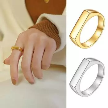 Винтажное кольцо унисекс из чистого полированного титана и стали, плоская поверхность, простой стиль US 11 золотистый