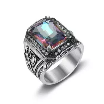 Винтажное кольцо в стиле панк для мужчин, красочное инкрустация синтетическим драгоценным камнем, полированные украшения для мужчин, кольцо на палец из титановой стали 7