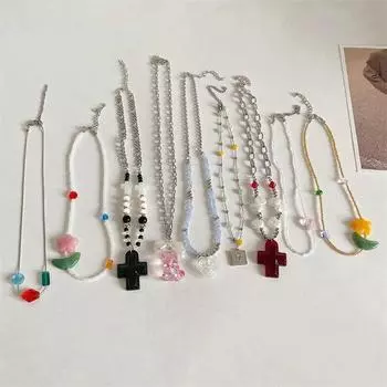 Винтажное колье-чокер ручной работы с крестом и цветком для женщин, преувеличенная цепочка на ключицу в стиле барокко, Эстетические украшения