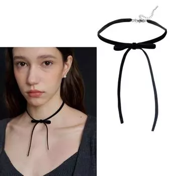 Винтажное колье-чокер с бантом, изысканное черное ожерелье с бантом, регулируемый ретро-модный аксессуар для шеи чёрный