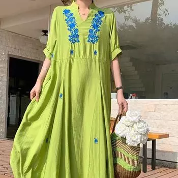 Винтажное красивое свободное свободное платье большого размера с короткими рукавами и длинными рукавами для женщин, весенне-летнее женское платье One Size фиолетовый