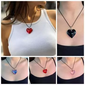 Винтажное красное сердце кулон панк сердце ожерелья чокер модное сердце кристалл ожерелье женщины мужчины Black