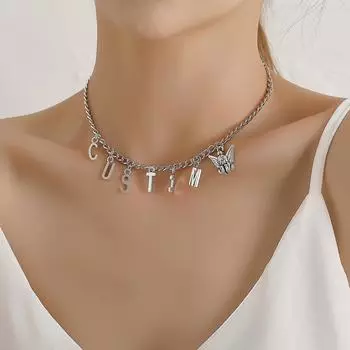 Винтажное креативное ожерелье с геометрическим рисунком и буквами для женщин, уличные трендовые толстые цепочки, модные ювелирные изделия с подвесками, колье золотой