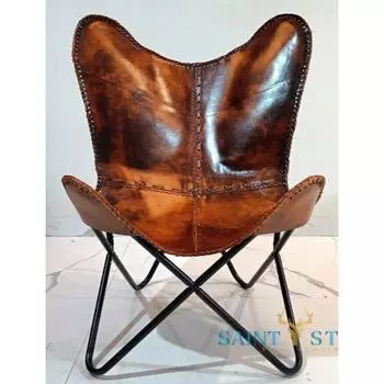 Винтажное кресло с акцентом для гостиной, классическое кресло-бабочка из кожи буйвола, ретро BKF