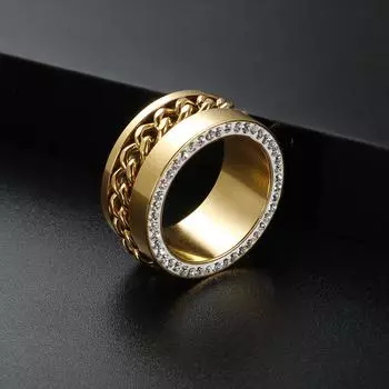 Винтажное кристаллическое кубинское кольцо-цепочка с бордюрным звеном для мужчин и женщин, кольцо из нержавеющей стали золотого цвета с поворотным узором, кольца на палец, женские ювелирные изделия 8