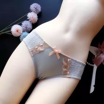 Винтажное кружевное нижнее белье с вышивкой, милые женские трусики больших размеров с низкой посадкой, женские дышащие женские трусы из ледяного шелка с подтяжкой бедер M чёрный