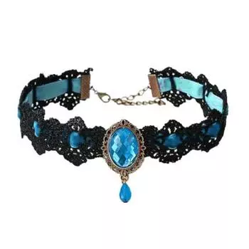 Винтажное кружевное ожерелье Готический чокер с овальным искусственным драгоценным камнем Женский кружевной чокер для косплея и повседневной носки