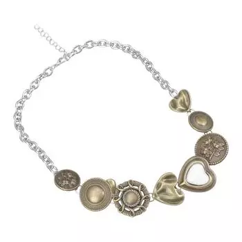 Винтажное латунное ожерелье-цепочка на ключицу для женщин и девушек, панк-ретро стиль, подвеска с коричневым камнем, аксессуар