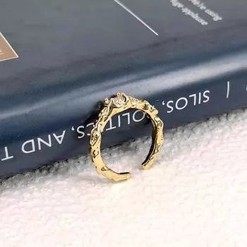 Винтажное латунное позолоченное кольцо с открытым бриллиантом