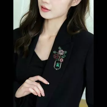 Винтажное легкое роскошное элегантное платье-чеонгсам с корсажем изумрудный кристалл брошь в стиле прованс зелёный