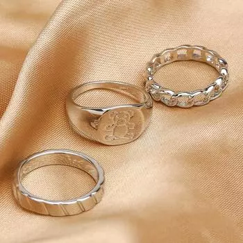 Винтажное металлическое геометрическое кольцо с медведем серебряного цвета для женщин, модные массивные ювелирные изделия, подарки 3pcs
