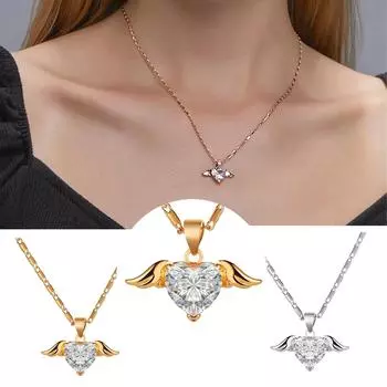 Винтажное металлическое золотое крыло ангела любви цепочка замок ожерелье женские украшения минималистский стиль модные женские украшения подарок серебряный