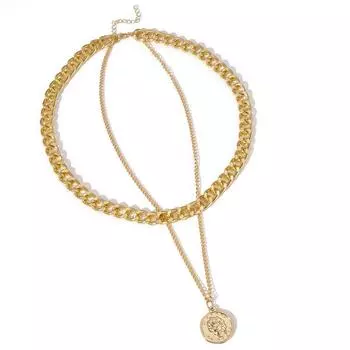 Винтажное многослойное колье с подвеской в виде монеты, ожерелье для женщин, золотого, серебряного цвета, модная массивная цепочка, ожерелья, ювелирные изделия
