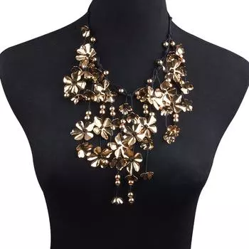 Винтажное многослойное ожерелье с подвесками в виде белого цветка, преувеличенное ожерелье ручной работы, плетеная веревка в стиле бохо золотой