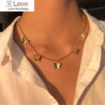 Винтажное многослойное ожерелье с подвеской в виде бабочки для женщин, бабочки, луна, звезда, чокер, ожерелья, украшения в стиле бохо, рождественский подарок