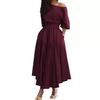 Винтажное модное однотонное платье с косыми плечами, широкое вечернее элегантное однотонное платье 2XL зелёный