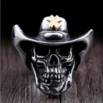 Винтажное модное золотое ковбойское байкерское кольцо в стиле панк с черепом для мужчин 7