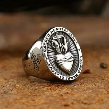 Винтажное мужское кольцо из нержавеющей стали 316L с религиозным Святым Сердцем, ретро-кольца с крестом Спасителя Иисуса для мужчин и женщин, ретро-амулет, ювелирные изделия 8