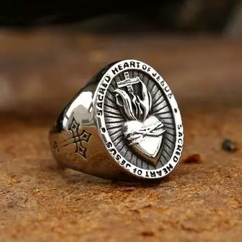 Винтажное мужское кольцо из нержавеющей стали 316L с религиозным Святым Сердцем, ретро-кольца с крестом Спасителя Иисуса для мужчин и женщин, ретро-амулет, ювелирные изделия 8