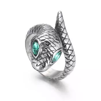 Винтажное мужское кольцо со змеей из литого изумруда из нержавеющей стали, подарок на вечеринку 8 белый